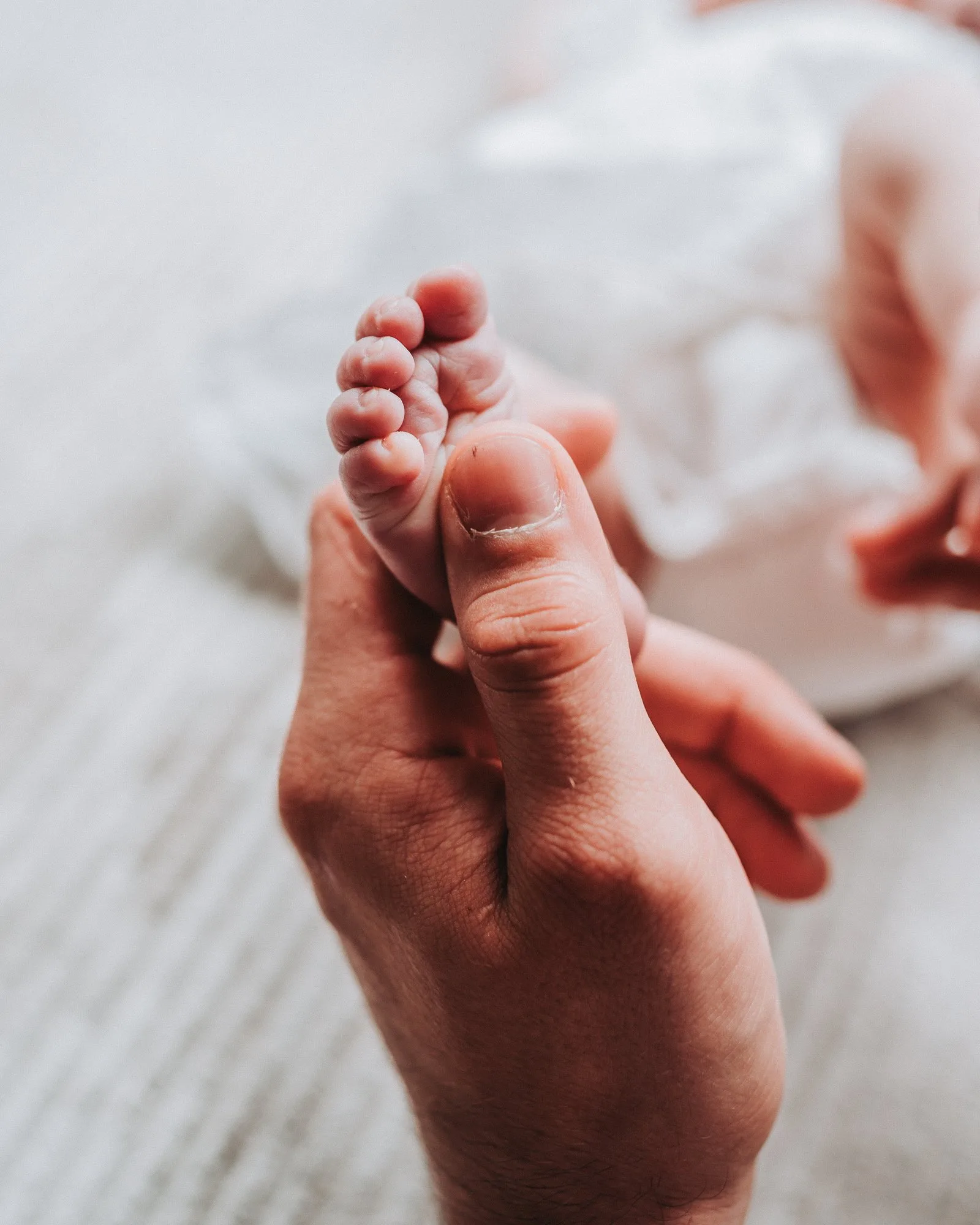 Winziger Babyfuß in der Hand eines Elternteils bei einem Newbornshooting in Dithmarschen